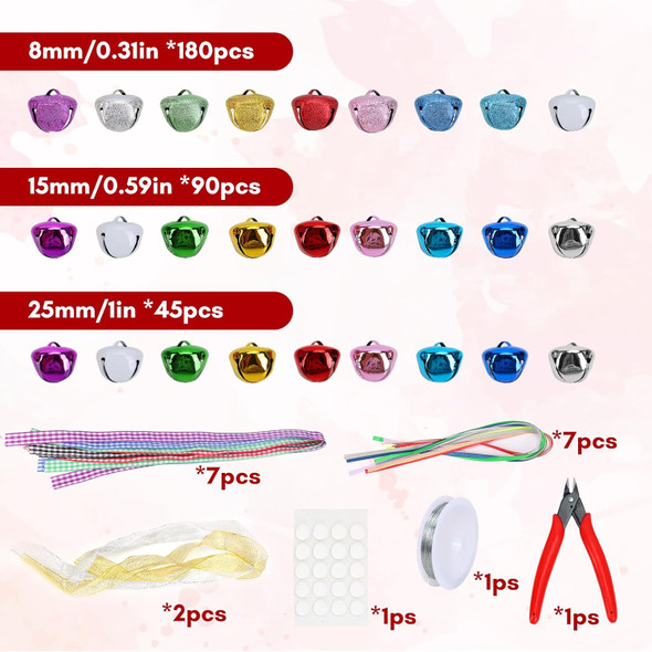 CEWOR 315 Pieces Christmas Jingle Bells 7 Sets Craft Kits Christmas Tree Ornaments DIY for Adult Christmas Home Decorations