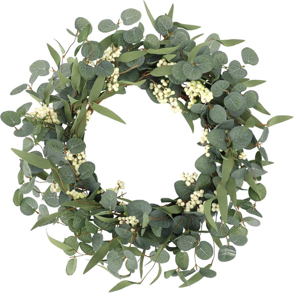 CEWOR Artificial Eucalyptus Wreath for Front Door 20in, Spring Summer Green Leaf Wreath for Farmhouse Wall Wedding Decor Window Front Porch Patio Garden Decoration