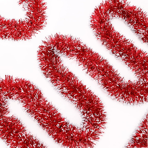 CEWOR 20 Feet Christmas Tinsel Garland for Christmas Tree Decorations, Red Silver Tinsel Garland Holiday Decor for Outdoor or Indoor Use, Wedding Birthday Party Supplies