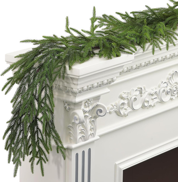 6FT Winter Pine Garland, Real Touch Pine Garland, Artificial Christmas Garland, Green Pine Garland, Artificial Greenery Garland for Table, Mantle, Wall, Indoor, Outdoor Christmas Decorations