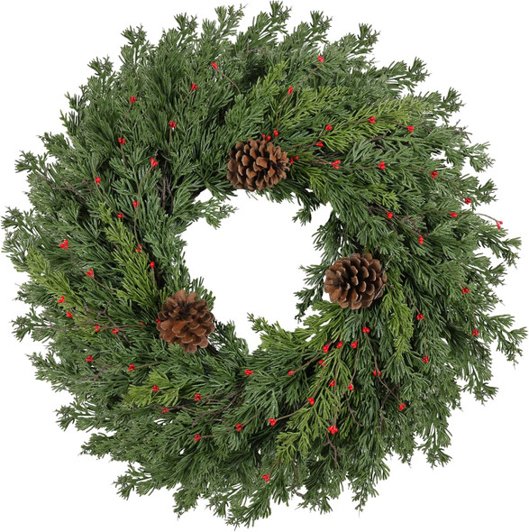 Real Touch Norfolk Pine Christmas Wreath 24 Inch Christmas Wreaths for Front Door Winter Wreath Faux Outdoor Wreaths Christmas Decorations Indoor Outside Window Home Holiday Thanksgiving Green