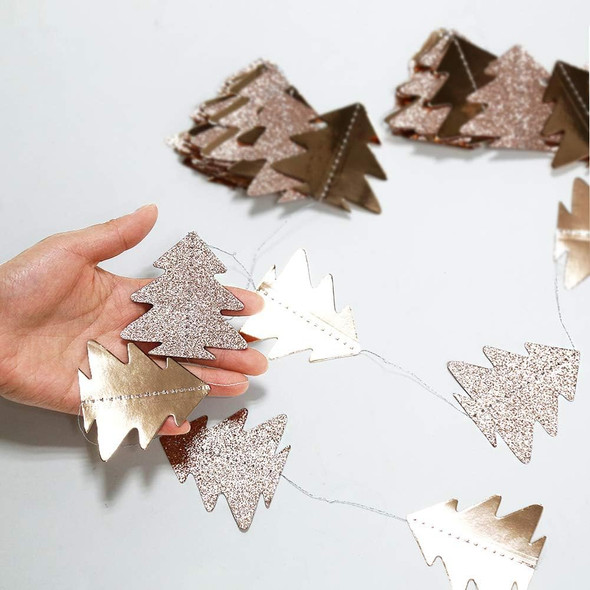 Cheerland Champagne Tree Shaped Garland for Christmas Home Party Decoration Hanging Streamer Backdrop Glitter Xmas Tree Garland Gold Decor for Living Room Mantle Window Doorway Shop Classroom Woodland