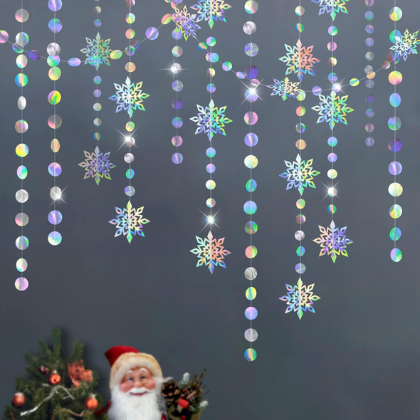 Cheerland Iridescent Snowflake Decorations Holographic Garland Winter Wonderland Hanging Streamer Backdrop Decor Banner Christmas Year Wedding Baby Shower Frozen Birthday Party Supplies