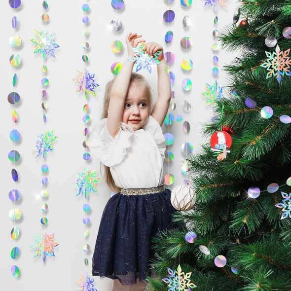 Cheerland Iridescent Snowflake Decorations Holographic Garland Winter Wonderland Hanging Streamer Backdrop Decor Banner Christmas Year Wedding Baby Shower Frozen Birthday Party Supplies
