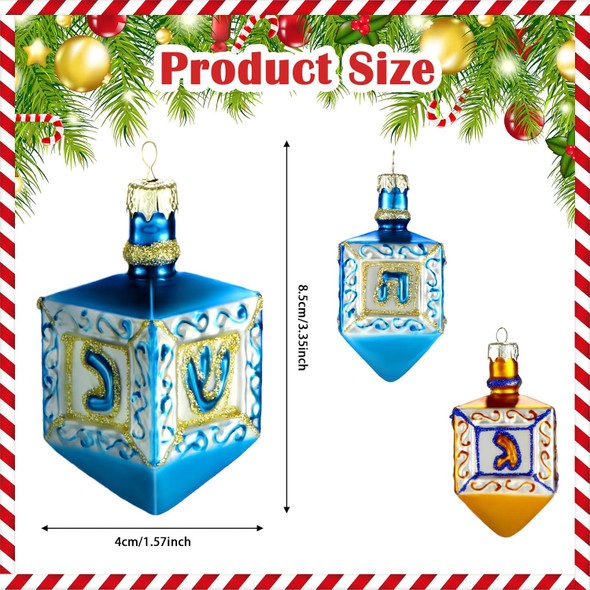 4 Pieces Hanukkah Ornaments Jewish Glass Dreidel Ornaments Hanukkah Decorations for Christmas Tree Wall Home Door Wreath Hanging