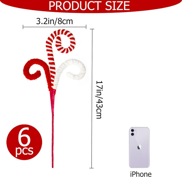 Candy Cane Christmas Decorations, 6 Pcs Christmas Tree Picks, 17 Inch Red and White Christmas Ornaments for Christmas Tree Topper Filler, Big Large Ornaments Grinchs Candyland Xmas Decorations