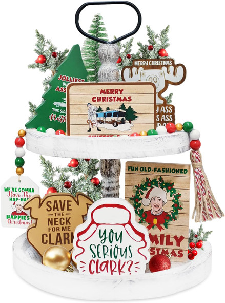 Christmas Vacation Decorations, Funny Christmas Vacation Tiered Tray Decor, Rustic Wooden Bead Garland, Farmhouse Table Mantel Decor, Griswold Christmas Vacation Merchandise s