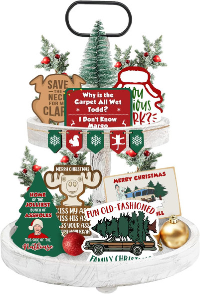 National Lampoons Christmas Vacation Decorations, Funny Christmas Vacation Tiered Tray Decor, Rustic Wooden Bead Garland, Farmhouse Table Mantel Decor, Griswold Family Christmas Vacation Merchandise s