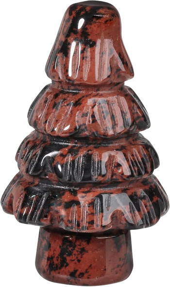 1.97" Handheld Mini Christmas Tree Table Ornament Home Office Desk Decor for Christmas Reiki, Healing Crystal Feng Shui Good Luck Stone, Mahogany Obsidian