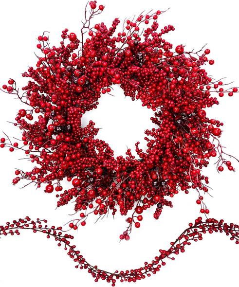 Chrisxiao 24 Inch Christmas Wreath Front Door,Artificial Christmas Wreath Decorated with Holly Berries, Hawthorn Berries, for Indoor Outdoor Christmas Decoration