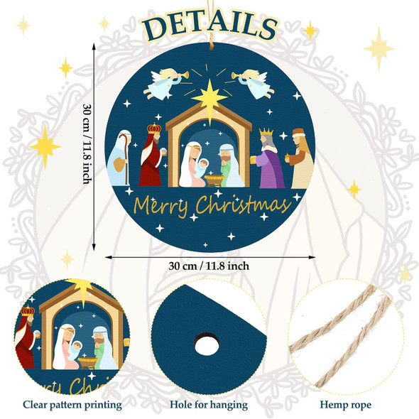 Nativity Scene Wooden Door Decor Merry Christmas Wreath Sign Holy Nativity Wreath Religious Nativity Door Decoration Christmas Farmhouse Wall Hanging Decorations with Rope for Home