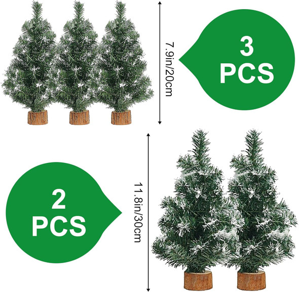 5 Pack Tabletop Artificial Mini Xmas Pine Tree Miniature Pine Christmas Tree with Base for Christmas Winter Mantel Holiday Indoor Home Kitchen Dining Table Decorations