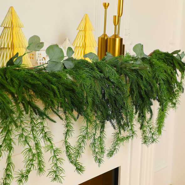 Cindeer Christmas Garlands Norfolk Pine Garland Realistic Artificial Faux Greenery Garland Cedar Garland for Mantle Holiday Indoor Outdoor Fireplace Winter Christmas Decorations(1 Pcs,6 Feet)