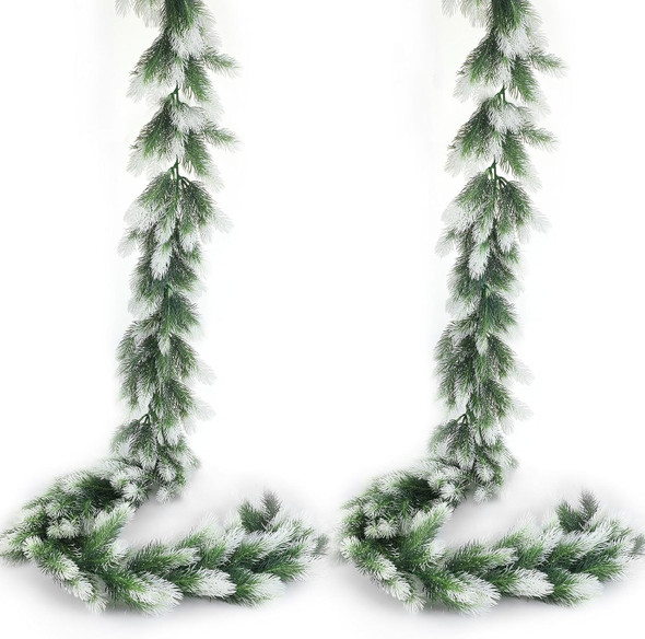 Cindeer 2 Pcs 6 Ft Christmas Cedar Garland Artificial Snow Pine Garland Christmas Gradient Cypress Garland for Mantel Fireplace Table Runner Centerpiece Decor Holiday Christmas Tree Decorations