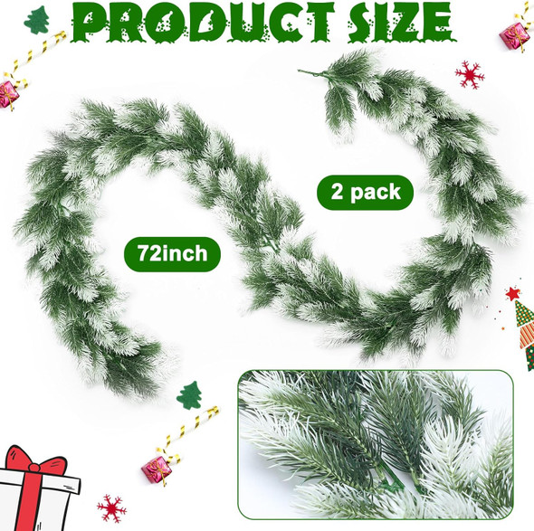 Cindeer 2 Pcs 6 Ft Christmas Cedar Garland Artificial Snow Pine Garland Christmas Gradient Cypress Garland for Mantel Fireplace Table Runner Centerpiece Decor Holiday Christmas Tree Decorations