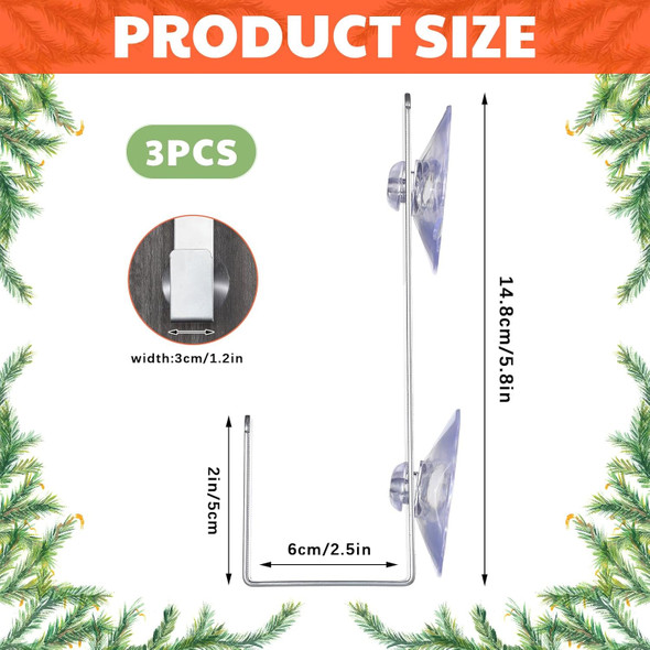 3 Pcs Christmas Suction Cup Hooks for Wreath Powerful Glass Door Hanger Heavy Duty Wreath Hanger Suction Hook for Window or Glass Door 10 Lbs Double Suction Cups, Iron