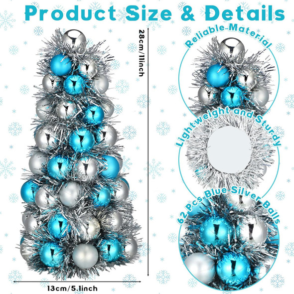 Small Christmas Tree Teal Christmas Tree for Table Decorations 11'' Baby Blue Mini Tabletop Xmas Tree Centerpieces Light Blue Christmas Decor with 62 Shatterproof Christmas Ornaments Balls