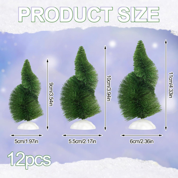 12 Pcs Green Mini Christmas Trees Whimsical Curved Christmas Frost Trees Artificial Xmas Mini Table Decoration for Christmas Village Home Kitchen Christmas Party