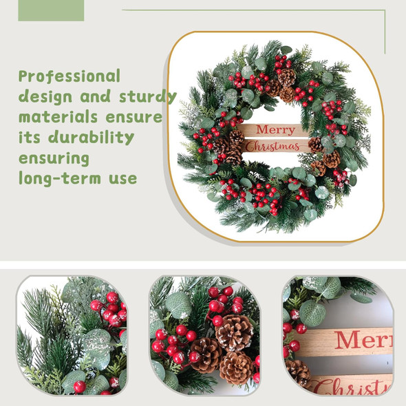 Christmas Decor - 24nch Artificial Christmas Wreath with Eucalyptus Leaves, Pine Cones and Berry Clusters，Winter Front Door Wreath for Indoor Outdoor Farmhouse Festival Home Decor