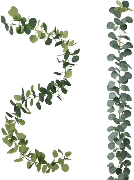2 Pack Artificial Eucalyptus Garland Faux Silk Leaf Silver Dollar Eucalyptus Leaves Vines Handmade Garland Greenery Wedding Backdrop Indoor Outdoor Arch Wall Decoration