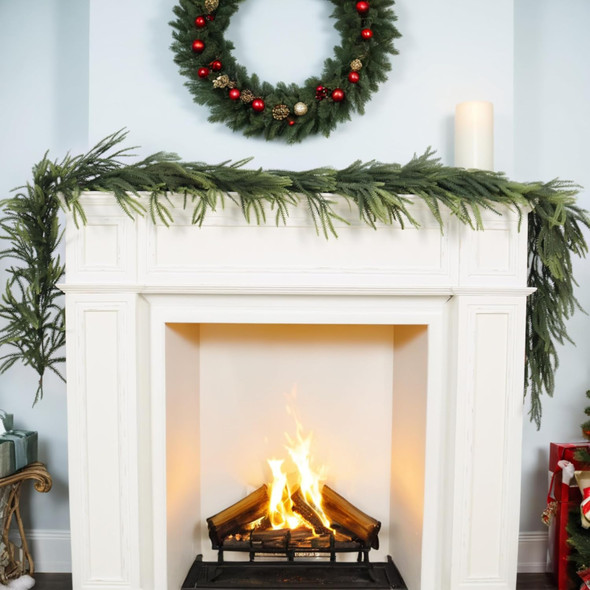 6ft Norfolk Pine Garlands, Real Touch Winter Pine Garland, Artificial Nature Touch Greenery Garland for Table,Mantle, Wall, Indoor, Outdoor Christmas Decorations