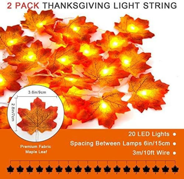 Coolrunner 2 Pack Maple Leaves String Light, Fall Garland Lights, Waterproof Battery Operated Maple Leaf LED String Light with 2 Modes for Home Indoor Outdoor Garden Party Decor Thanksgiving Christmas