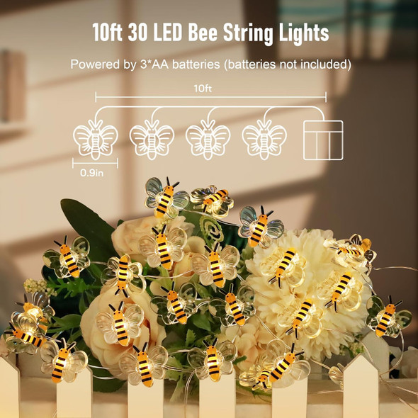 Coquimbo Bee Lights Decor, 10ft 30 LED Cute Battery Operated Bee String Fairy Lights, Honey Bee s Women Girls, Bee Decorations String Lights for Bedroom Plants Patios Party Wedding Party Xmas
