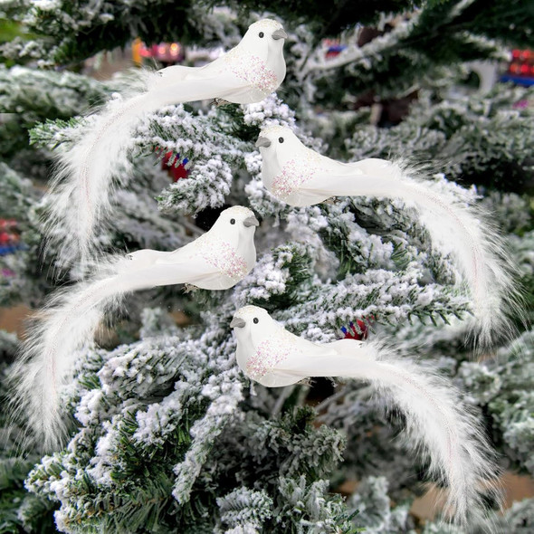 Cosweet 12 Pcs Artificial Christmas Dove Birds with Clip, White Feather Xmas Tree Ornament Wreath Flower Arrangement Supplies for Party Wedding Decor DIY Craft s