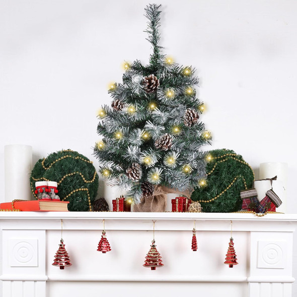 Artificial Mini Christmas Tree with LED Lights, 21 Inch Table Top Christmas Tree with Pine Cones for Holiday and Christmas Decoration