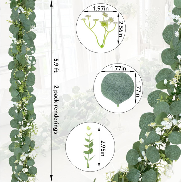 CQURE 8Pcs Eucalyptus Garland,Artificial Eucalyptus Leaves Table Greenery Garland Wreath Vines for Wedding Party Table Bedroom Wall Decor