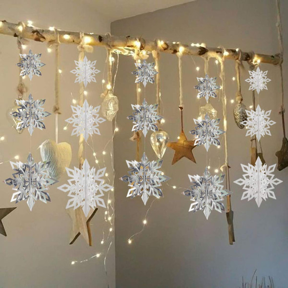 Crafare Christmas 3D Hanging Snowflakes Ornaments 3 Size 18PCS White Silver Snowflakes Hanging Garland for Winter Wonderland Holiday Year Party Home Decoration