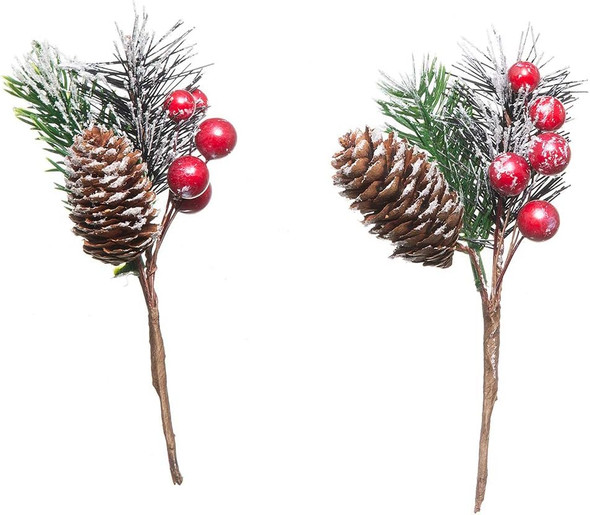 Crafare 20 Pack Artificial Christmas Tree Picks Assorted Red Berry Pine Picks Spray with Pinecones Apples Holly Leaves Winter Holiday Season Déco