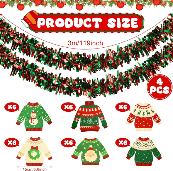 39.4ft Christmas Ugly Sweater Tinsel Garland Christmas Ugly Sweater Party Garland Ugly Sweater Party Decorations for Home Christmas Xmas Holiday Party Seasonal Decorations