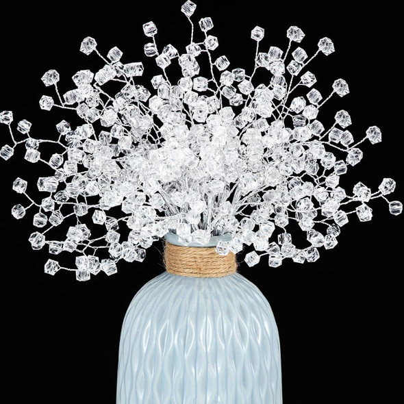 Crowye 50 Pcs Crystal Artificial Flowers Bouquet 12 Inch Acrylic Beaded Branches Stems Bridal Bouquet Picks DIY Crafts Christmas Decorations for Home Wedding Party Decor(Clear)