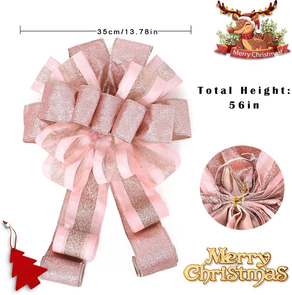 Christmas Tree Topper Bow with Streamers,48x13 Inches Large Toppers Bow for Xmas Home Decor,Rose Gold Polyester Decorative Bow for Christmas Decoration (Rose Gold)
