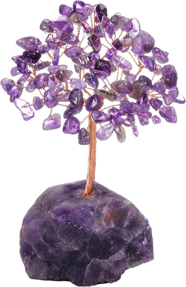 CrystalTears Amethyst Crystal Tree Handmade Healing Crystal Gemstone Money Tree Wrapped On Amethyst Crystal Stone Base Feng Shui Crystal Stone Tree for Home Office Decor Crystal s for Christmas