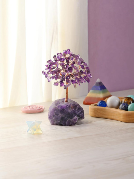 CrystalTears Amethyst Crystal Tree Handmade Healing Crystal Gemstone Money Tree Wrapped On Amethyst Crystal Stone Base Feng Shui Crystal Stone Tree for Home Office Decor Crystal s for Christmas
