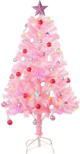 Pink Christma Tree 4 ft,Kids Christmas Tree,4 Ft Christmas Tree with Lights,Pink Christmas Decorations (Balls, Stars, and Ornaments) Small Christmas Tree with Lights 4ft
