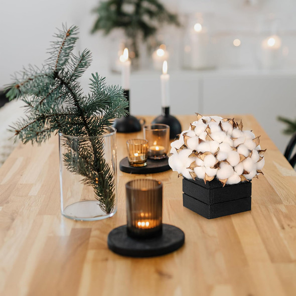 CVHOMEDECO. Cotton Pod with Wooden Vase Real Cotton Pods and Autumn Leaves in Black Wood Box for Home Decor. Idea for Wife, Him or Her, Valentines Day Mother's Day Birthday Warm s.