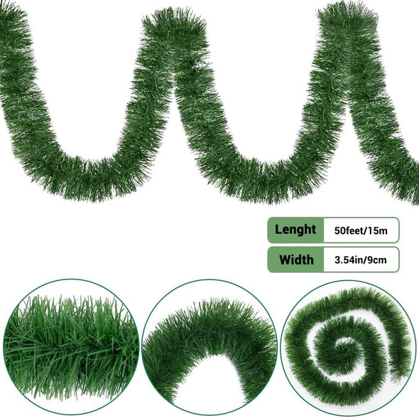 CXDY 50 Foot Non-Lit Green Holiday Soft Garland