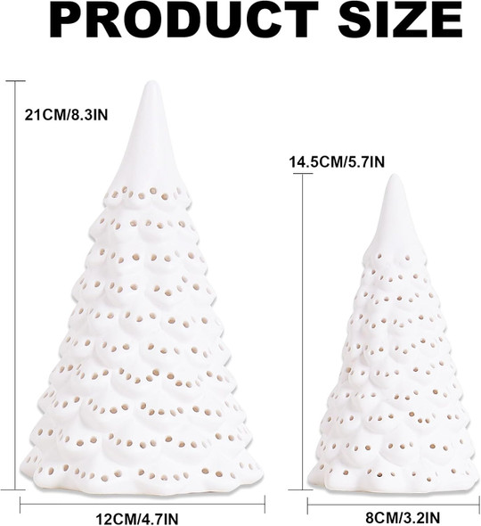 Light Up Ceramic Christmas Tree, 2 Pack Lighted Porcelain Christmas Tree with Dots Cutouts, Matte White Small Xmas Tree Table Centerpiece Xmas Tree Figurines for Tabletop Decor