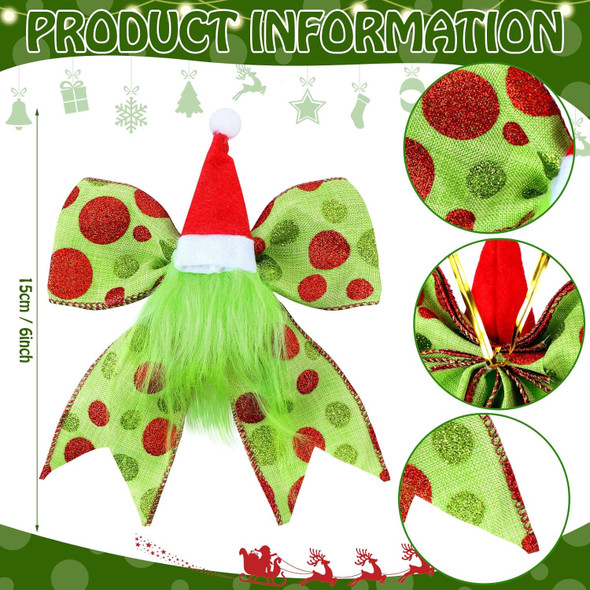 12 Pcs Red Green Christmas Bows Decoration 6 Inch Large Christmas Tree Wreath Bows with Santa Hat and Gnome Polka Dot Bows Ribbons Bows Glitter Bows for Xmas DIY Crafts Party Ornaments