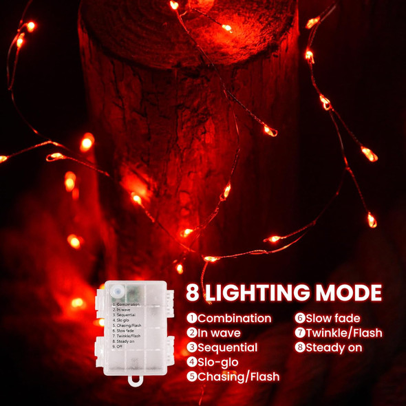 Fairy Lights Battery Operated 10FT Red Fairy String Lights 60 Led Fairy Lights Waterproof Mini String Lights Small Twinkle Lights Fairy Lights for Bedroom,Xmas Wreath,Wedding,Halloween,Christmas