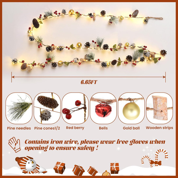 Christmas Garland with Lights 6.5FT 60 LED Twinkle Lights Battery Operated 8 Modes Remote Control Fairy Lights Pine Garland with Lights for Mantle Stairs Table Door Wall Christmas Tree Decor