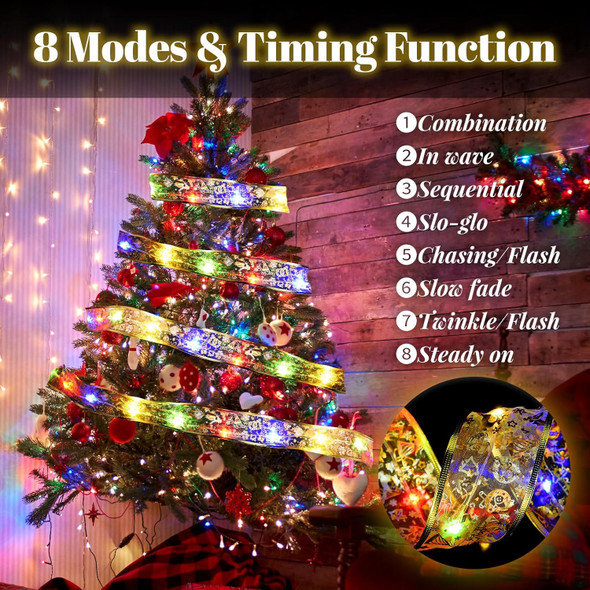 Dailyart Christmas Tree Decorations, 78Ft 200 LED Ribbon Christmas Lights with USB/Battery Operated Remote & Timer, 8 Modes Christmas Tree Lights Fairy String Lights for Xmas Tree Garland (Multicolor)