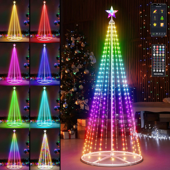 6FT LED Smart Christmas Tree - Outdoor & Indoor Lighted Christmas Tree Decorations Indoor Christmas Cone Tree App Control Color Changing Christmas Tree Light for Yard & Garden