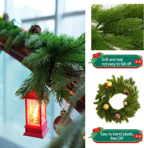 Christmas Rattan Garland, Norfolk Pine Garland Artificail Christmas Garland Branches Holiday Decorations Pine Garland for Doors Christmas Trees Indoor and Outdoor (Green)