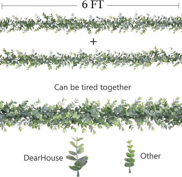 DearHouse Faux Eucalyptus Garland Plant, 2 Pack Artificial Vines Hanging Eucalyptus Leaves Greenery Garland for Wedding Backdrop Arch Wall Decor, 6 Feet/pcs UV Protected Indoor Outdoor