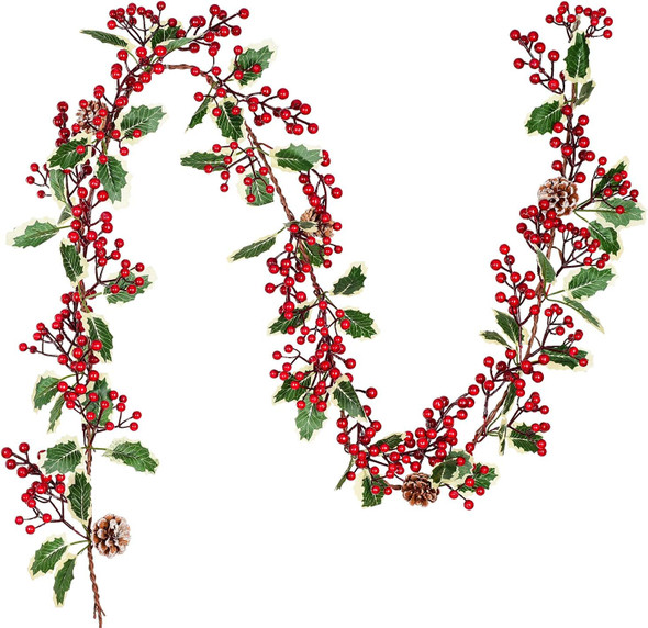 DearHouse 7FT Red Berry Christmas Garland with Pine Cone Garland Artificail Garland Indoor Outdoor Garden Gate Home Decoration for Winter Holiday Year Decor