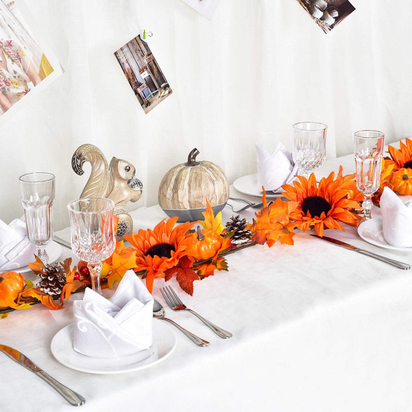 DearHouse Fall Maple Leaf Garland - 6ft/Piece Artificial Berries Sunflower Pine Cones Pumpkin Autumn Garland Decoration for Wedding Party Thanksgiving Dinner Fireplace Door Backdrop Decor